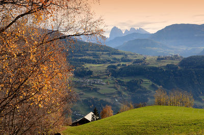 Scenic view of landscape against sky during autumn