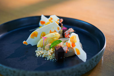 Close-up of food in plate on table