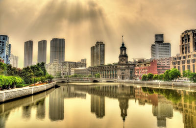 Reflection of buildings in city