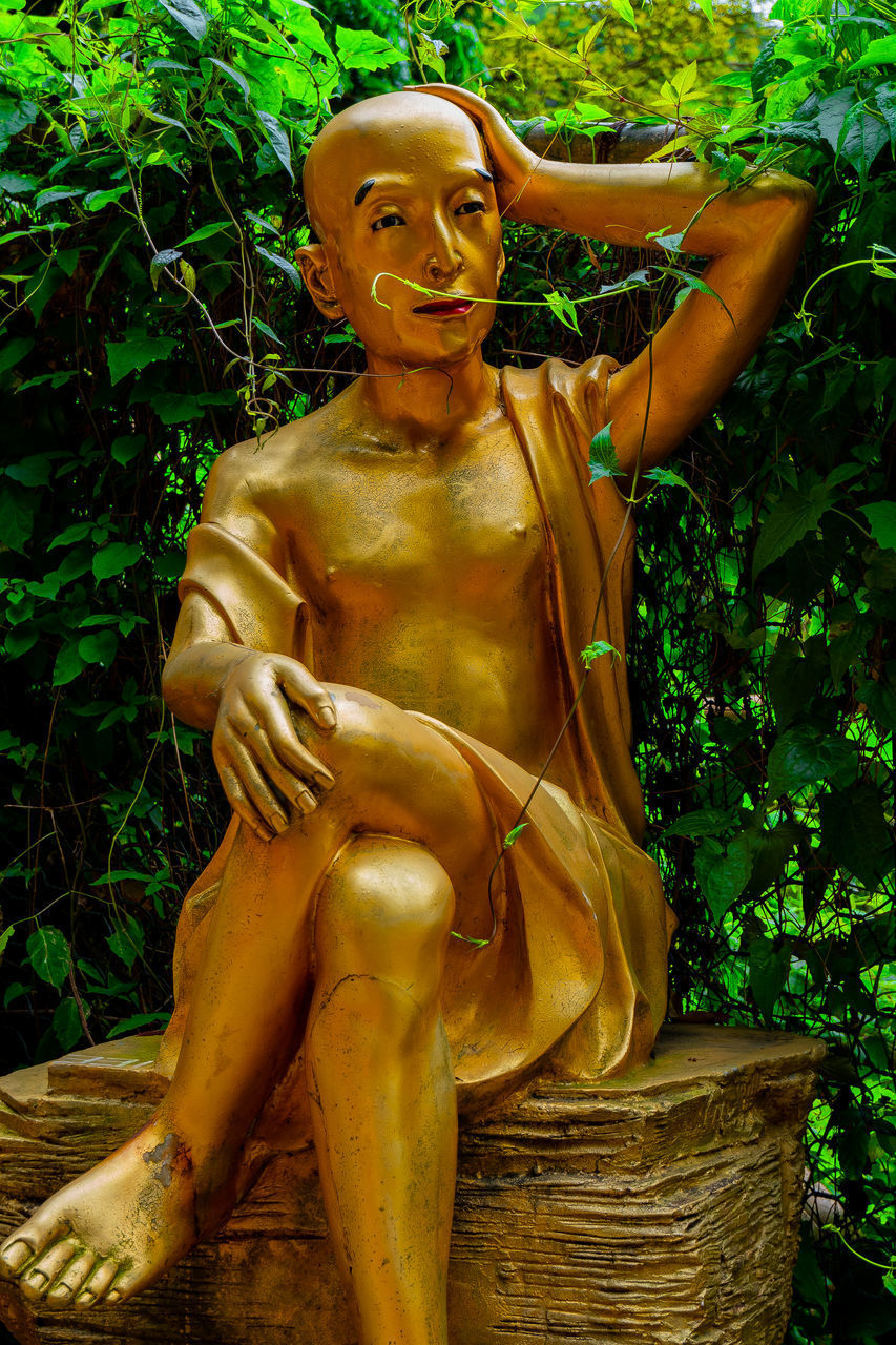 STATUE OF MAN SITTING ON TREE