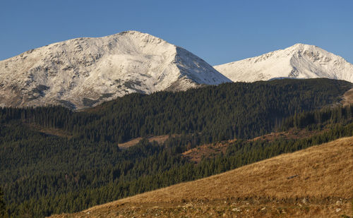 Scenic view of mountains against clear sky