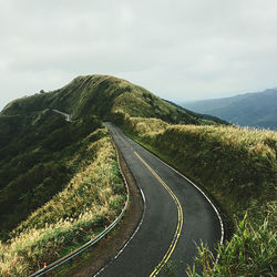 High angle view of road on mountain against sky