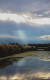 Scenic view of lake against sky during sunset