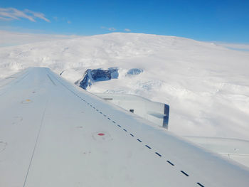 Aerial view of snow covered mountains
