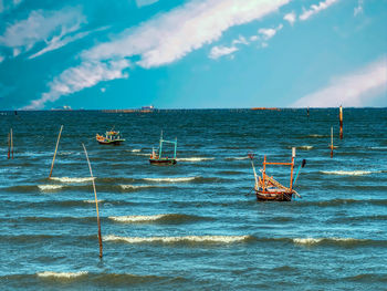 Coastal fishing boats are anchoring at the bang sean's bay, thailand.