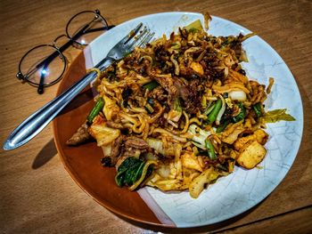 High angle view of meal served in plate