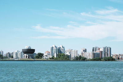 View of the city from the embankment of the kazanka river - kazan, russia, july 2021. 