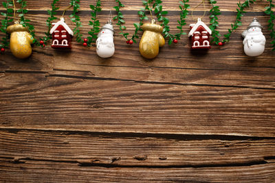 High angle view of christmas decoration on table