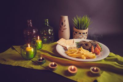 Close-up of food in plate on table