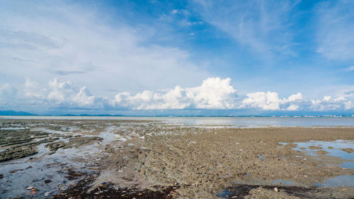 Scenic view of sea against cloudy sky