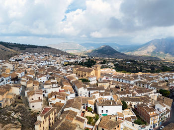 High angle view of townscape against sky