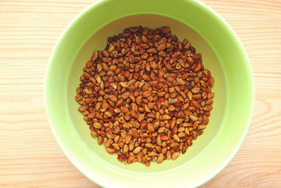 High angle view of food in plate on table