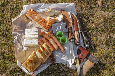 High angle view of food on table