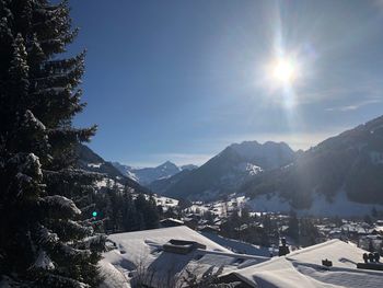 Scenic view of mountains against sky during winter