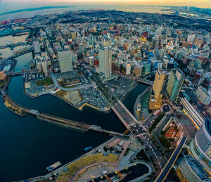 High angle view of buildings in city