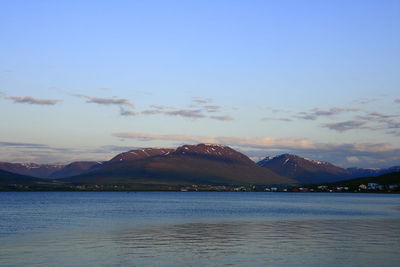 Scenic view of lake against sky during sunset