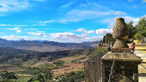 Panoramic view of statue against sky