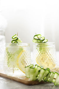 Close-up of juice in glass jar on table