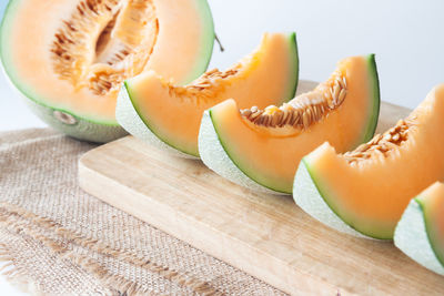 Close-up of chopped fruits on cutting board