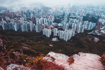 High angle view of buildings in city