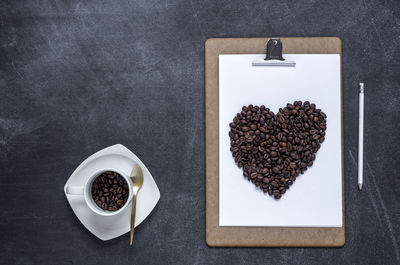 High angle view of coffee beans on table