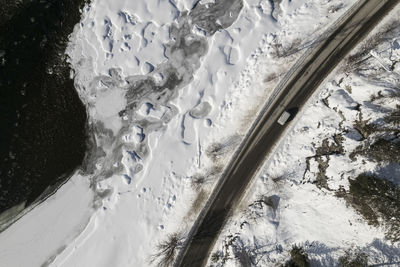 High angle view of snow covered landscape