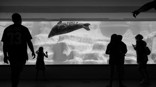 Panoramic shot of people against aquarium