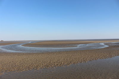 Scenic view of sea against clear blue sky