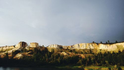 Rock formations on landscape against sky