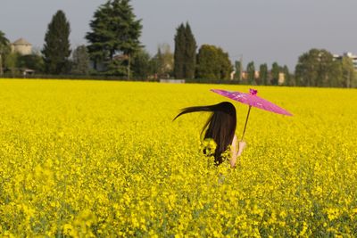 Rear view of a woman in the field