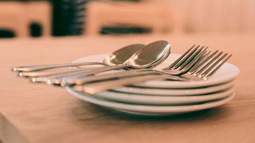 Close-up of fork on table