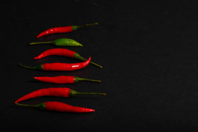 Close-up of red chili pepper against black background