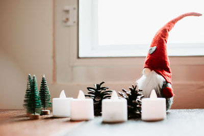 Close-up of christmas ornaments on table