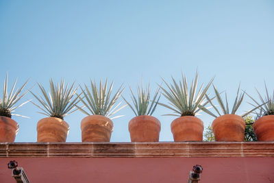 Low angle view of chess pieces against clear sky