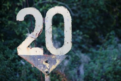 Close-up of rusty sign