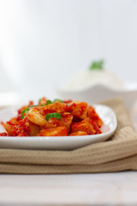 Close-up of pasta served in plate