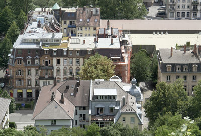 High angle view of buildings in city