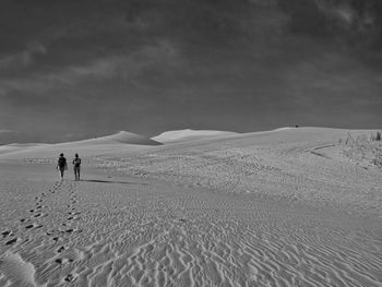 People on snowcapped mountain against sky