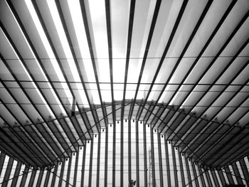 Low angle view of patterned roof at railroad station