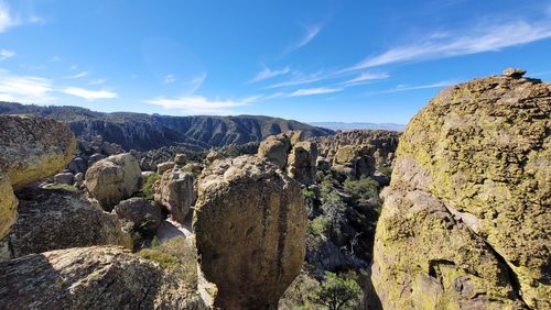 Panoramic view of rocks and mountains against sky