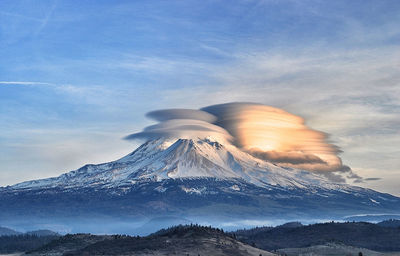 Scenic view of volcanic mountain against sky