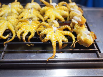 Close-up of meat on barbecue grill