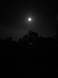 Silhouette trees against clear sky at night