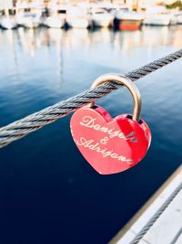 Close-up of padlocks on rope