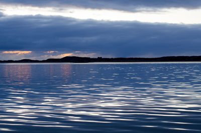 Scenic view of lake against cloudy sky