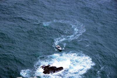 High angle view of boat in sea