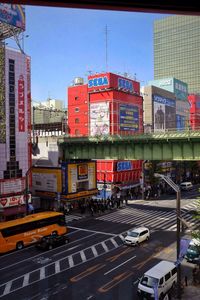 View of city street against clear sky