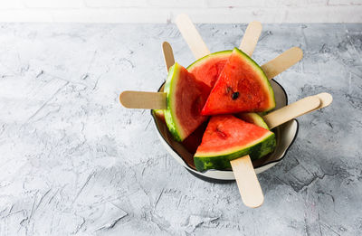 High angle view of fruits in bowl