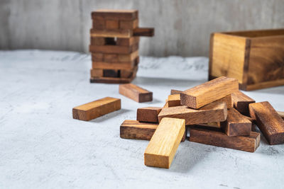 Close-up of stack on table