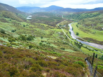 High angle view of landscape and mountains